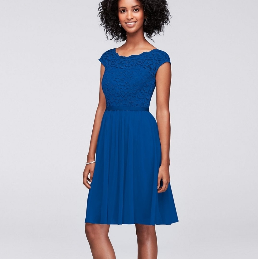 David's Bridal Blue Bridesmaids Dress Sz 10